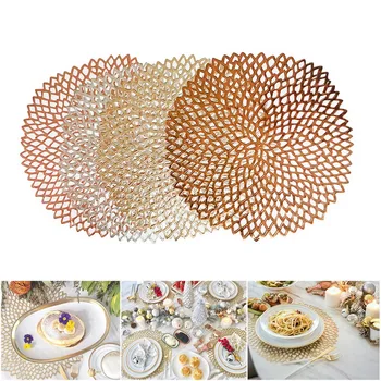 

Round Placemats PVC Hollow Placemat For Dining Table Heat Insulation Non Slip Round Coaster Pads Table Bowl Mats
