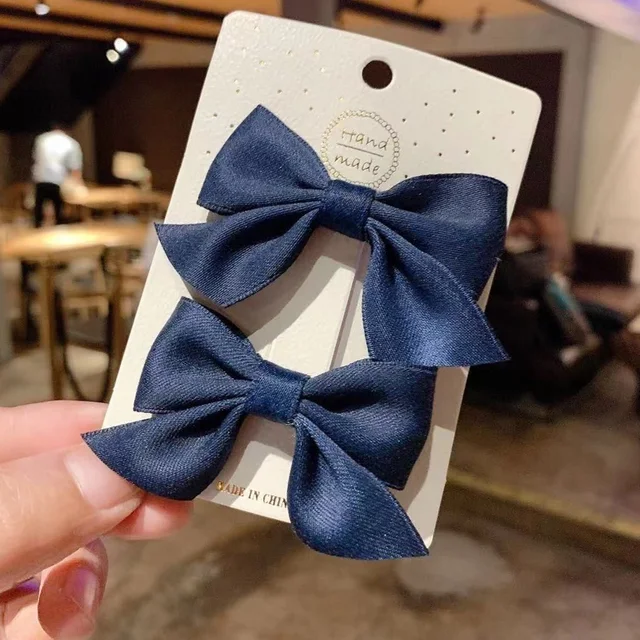 2022 New Bow Headgear Cute Sweet Little Girl Hair Accessories Summer Girls Net Red Clips Baby Hairpins Children Hair Clips Gifts Navy