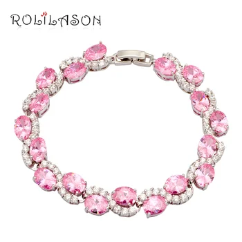 

ROLILASON Charming Bracelets Silver filled Zircon Design AAA Zircon & Pink Crystal Health Nickel Lead free Fashion jewelry TB299
