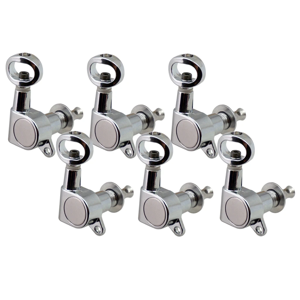 6PCS Right Hand Guitar Tuners Tuning Keys Pegs Hollow Button for Acoustic Guitar Replacement 6R Silver