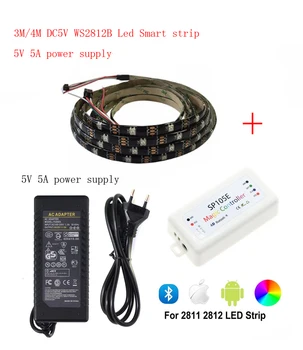 

3/4m DC5V WS2812B Led Strip 30 pixels/leds/m WS2812 IC Smart 5050 RGB led Strip light+5V LED Power Supply+ SP105E LED Controller