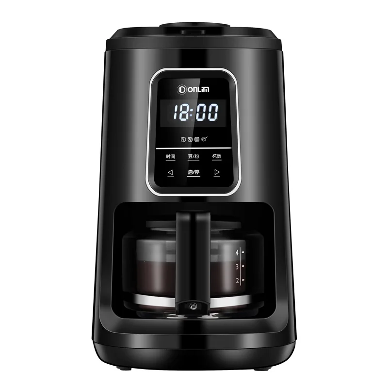 Умная кофемашина lcd Smart Touch бытовой кофейник маленький, полностью автоматический американский тип капельного измельчающая зерна машина - Цвет: Черный