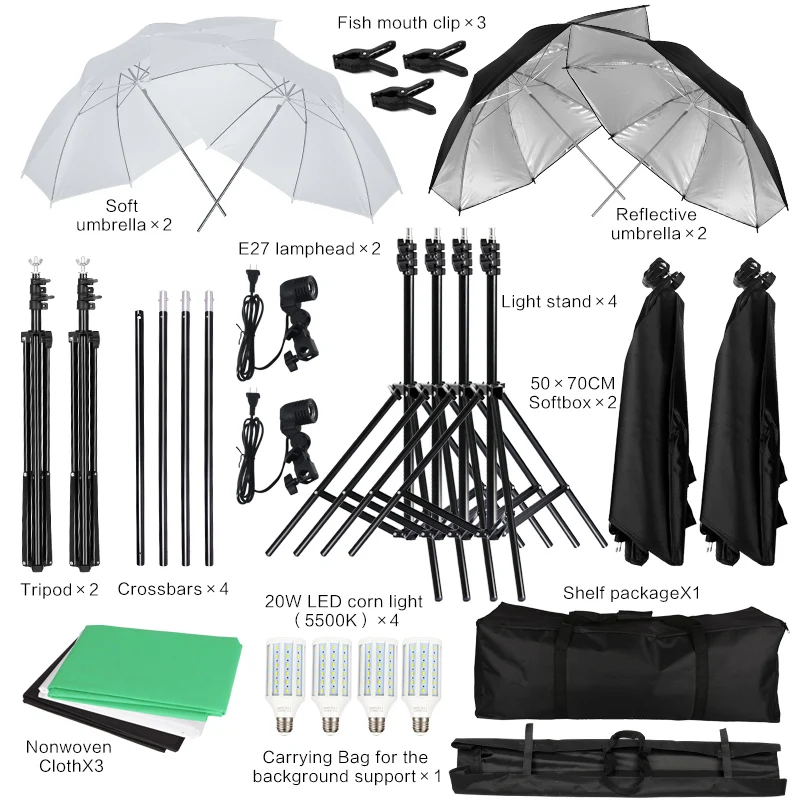  Photography Photo Studio Light Kit 2x3M Background Backdrop Stand Softbox Lighting Kit Umbrella Lig