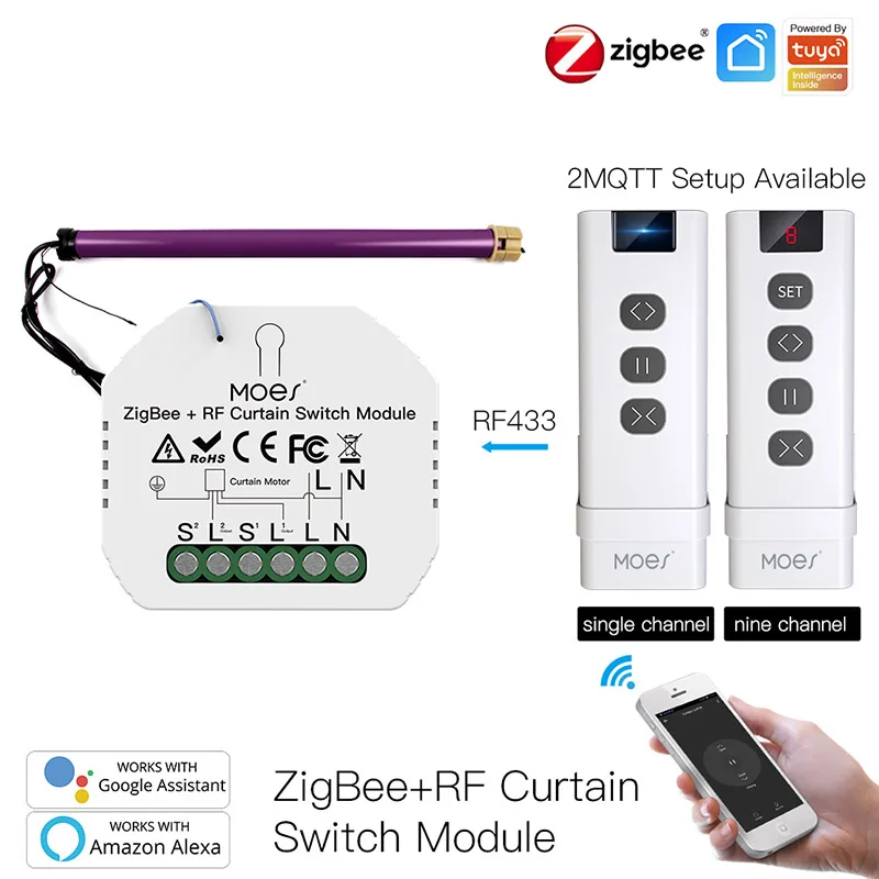 

Tuya Smart Life Zigbee RF433 Blind Curtain Switch with Remote for Electric Roller Shutter Sunscreen Google Home Alexa Smart Home