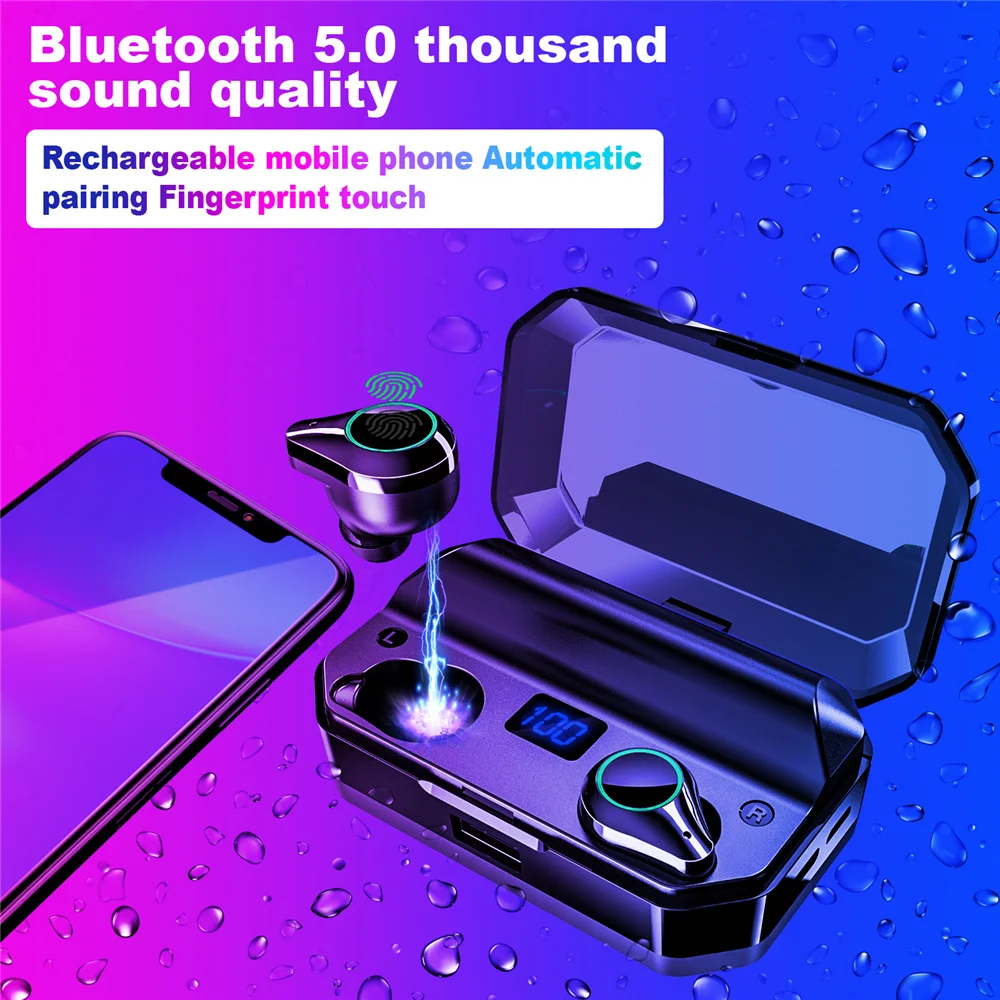 Yulubu новые T9 TWS Bluetooth 5,0 наушники 9D стерео беспроводные наушники IPX7 водонепроницаемый 7000 мАч светодиодный смарт банк питания держатель телефона