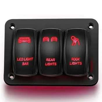 

3 Gang Toggle Rocker Switch Panel Red LED Light Bar Car Marine Boat Waterproof 3 Gang Rocker Switch