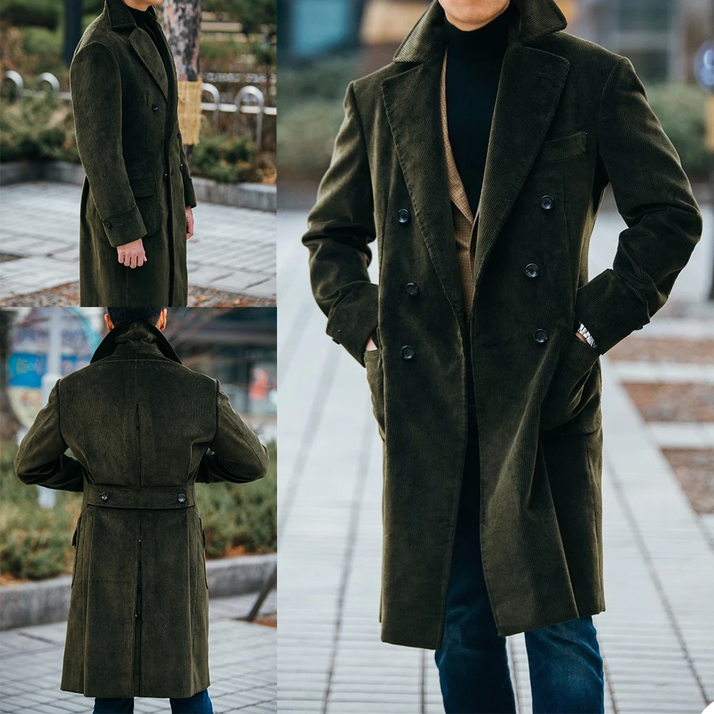 

Winter Warm Corduroy Men's Coat Custom Made Double Breasted Wedding Tailored Blazer Jacket Only One Piece