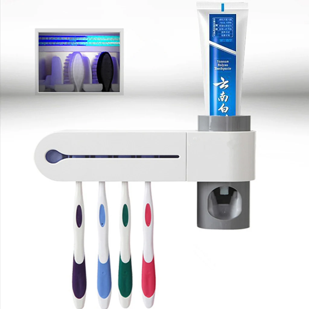 

Automatic Toothpaste Dispenser UV Light Ultraviolet Toothbrush Sterilizer Squeezer Multifuncional Bathroom Storage Box Holers