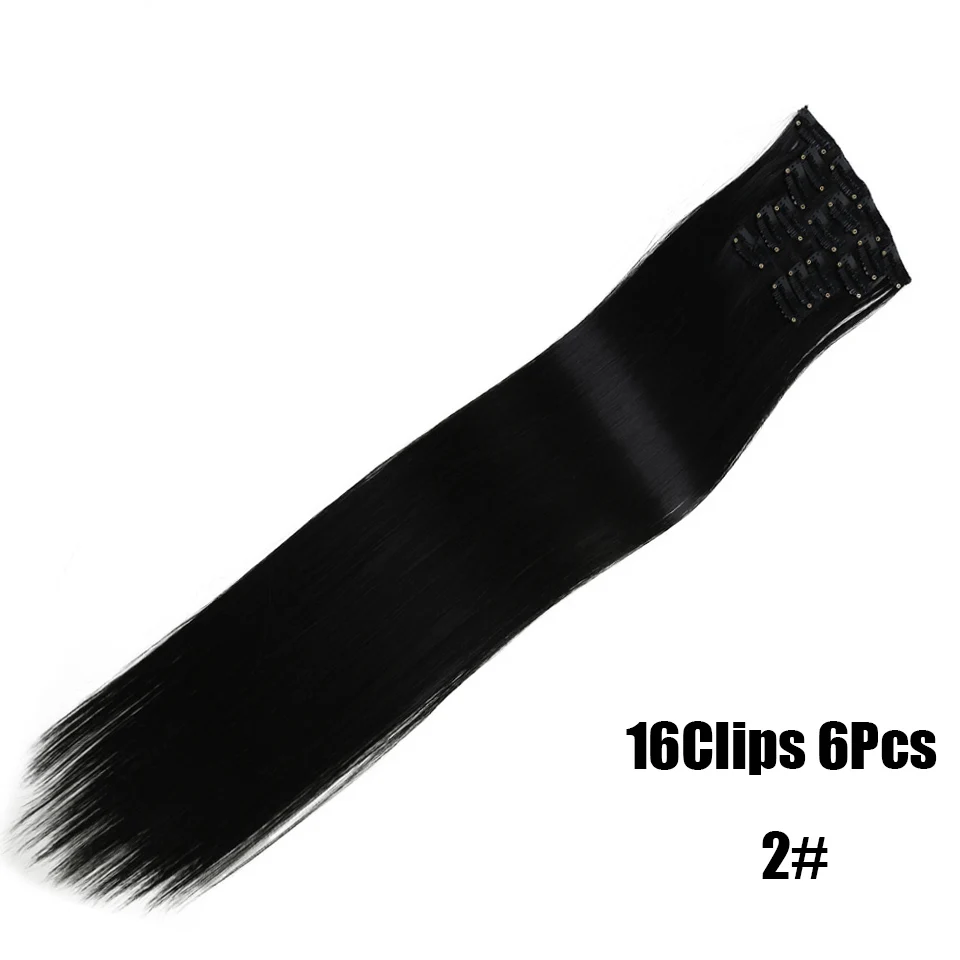 MANWEI 6 шт./компл. длинные прически Silky Straight, эффектом деграде(переход от темного к серый синтетические волосы на заколках для наращивания, 16 клипс, поддельные натуральные волосы 22 ''термостойкие - Цвет: 2