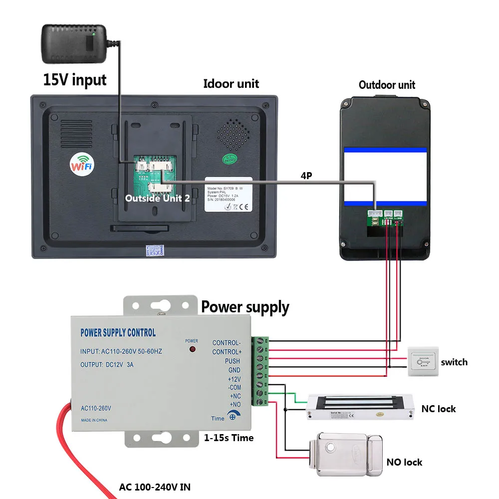 7 дюймов беспроводной Wifi RFID пароль видео телефон двери дверной звонок Домофон Система с проводным IR-CUT 1080P Проводная камера ночного видения