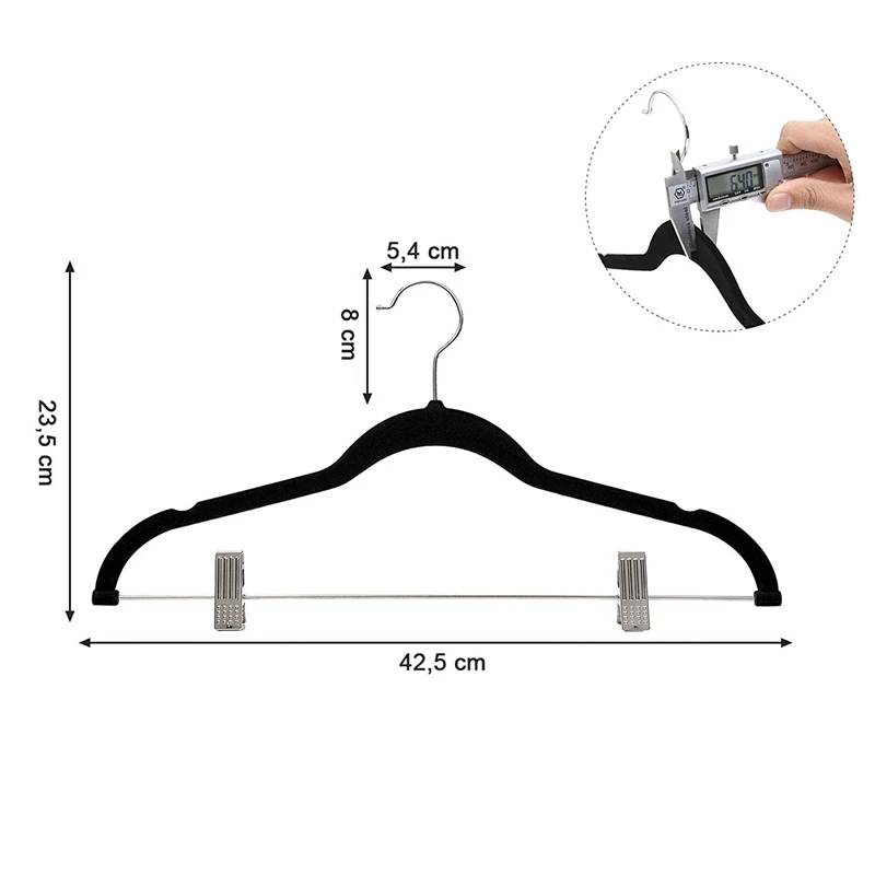 Набор из 12 вешалок для брюк из флока с планкой и зажимами, вешалка для костюма, тонкая Нескользящая Экономия места, вращающийся на 360 крючок для костюмов/рубашек