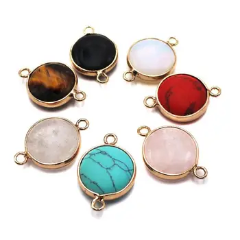 

6pcs/lot Natural stone pendant crystal Green red Turquoisess rim connector color bracelet DIY necklace accessories