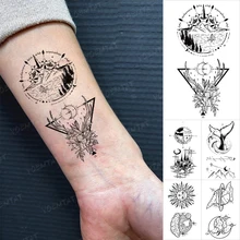 Mountain River Earth Landscape Illustration Waterproof Temporary Tattoo Stickers Black Line Simple Body Art Fake Tatoo Men Women