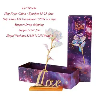 

24k Gold Galaxy Rose with Box New Year Valentine Day Gift Foil Flowers Home Decor Fake Roses Artificial Flowers