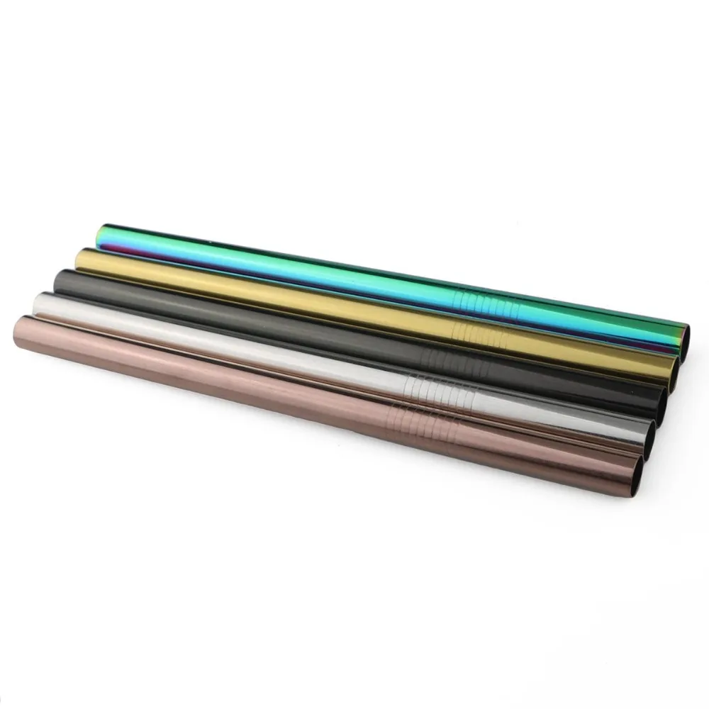 Set of 2 Reusable Extra-Wide Stainless Steel Straws with Cleaning Brush