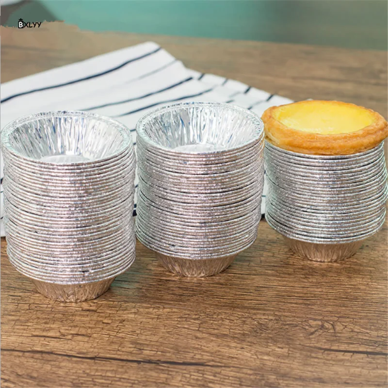 BXLYY 100pc Round Egg Tart Mold Disposable Tin Foil Egg Tart Mold Baking Tool Cake Decor Tools Kitchen Accessories Gadget.75z