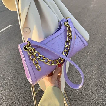 

Stone Pattern PU Leather Shoulder Bags For Women 2020 Fashion Chain Design Handbag Lady Totes Travel Small Hand Bag
