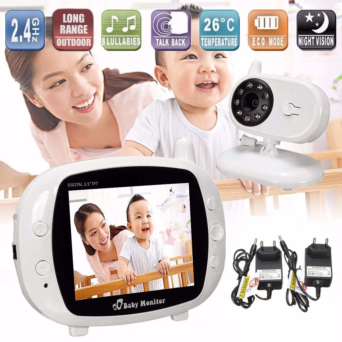 

3.5'' LCD Digital Baby Monitor 2 Way Audio Wireless Video Camera Night Vision Safety Home Baby Monitor Surveillance Babysitter