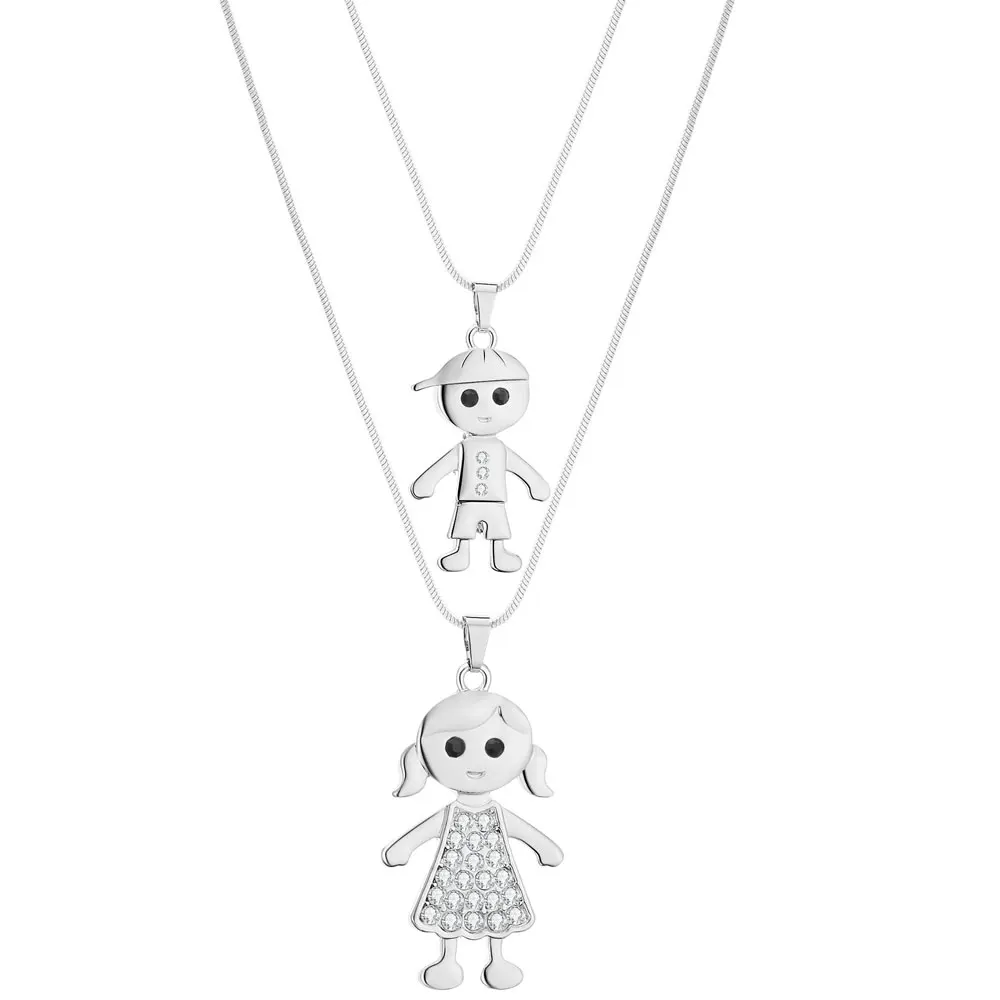 DoubleLayerChainsBoyGirlPendantNecklaceForWomenColorPlated