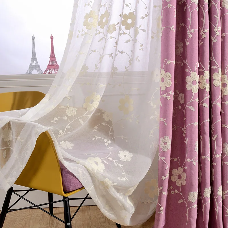 American Country Rural Curtains for Living Dining Room Cotton Linen Beige Purple Green Blue Colors Embroidery Bedroom High Grade | Дом и сад