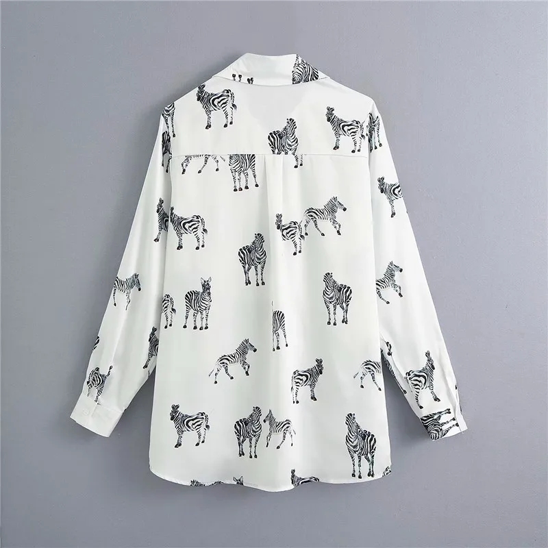 Mulheres blusa de cetim manga longa zebra impressão camisas vintage escritório senhoras topos femme chandails za 2020 moda blusa de mujer ins