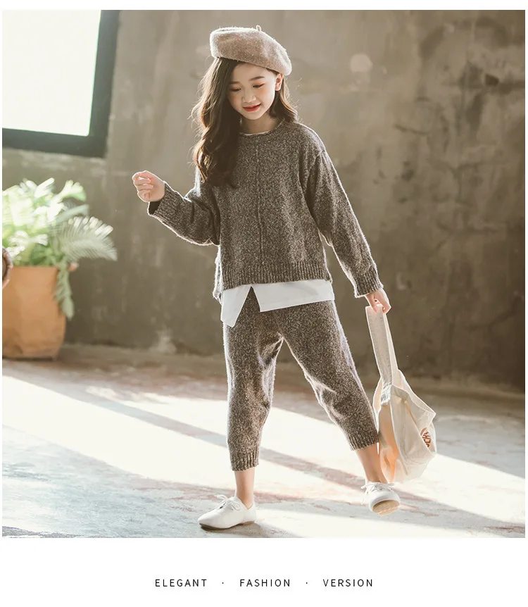 2pcs Knit Set Back To School Clothing Girls Autumn Winter Two Pieces Sets Girl Suit Knitted Sweater And Knitting Pants Fashion (7)