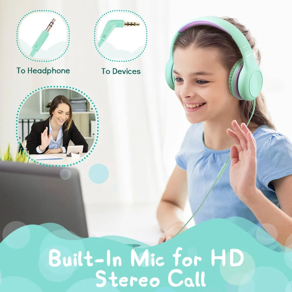 Mpow Wired Study Music Stereo Headphones For Kids Over Ear Kid Gaming Headset With Microphone For PC Laptop Tablets Phones