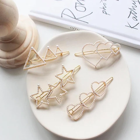 

19 New Pearl Love Five-Pointed Star Hairpin Bb Clip Simple Word Hairpin Korean Hair Accessories For Women Headdress