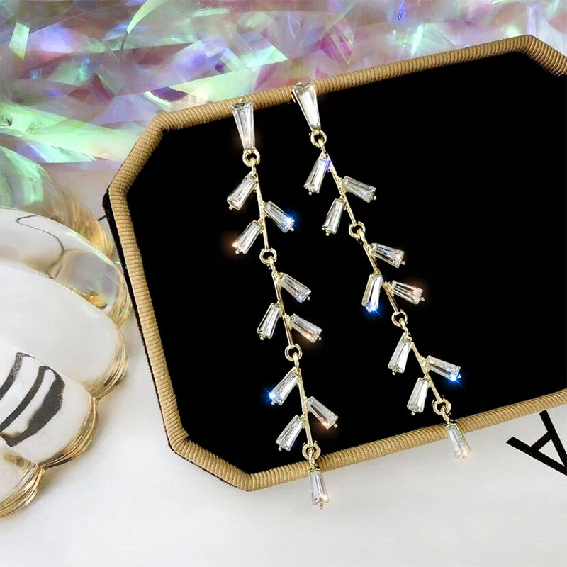 

Long Tassel Crystal Rhinestone Earring Exquisite Pearl Silver Color Dangle Earrings for Women Wedding Bride Jewelry Gifts