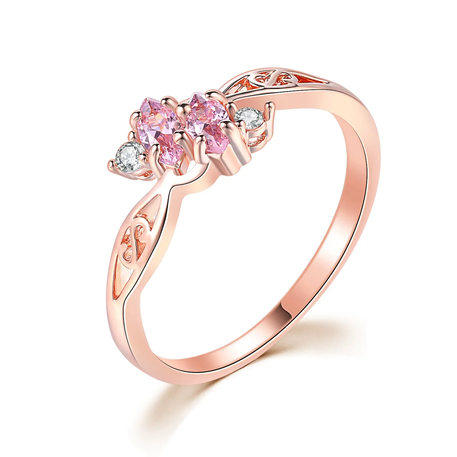 Двойные изысканные свадебные кольца для женщин, полые, розовое, белое золото, цвет AAA+ CZ, Рождественская помолвка, модные ювелирные изделия DFR671