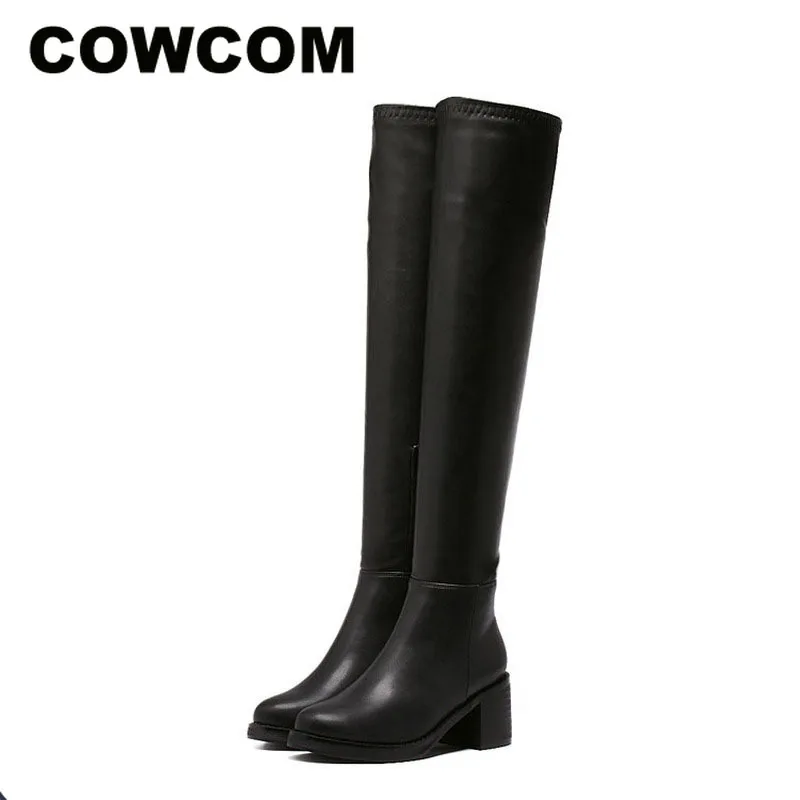 COWCOM Autumn Winter Over-the-knee Boots Thick Elastic Boots Thick With High Boots Women's Boots JXQ