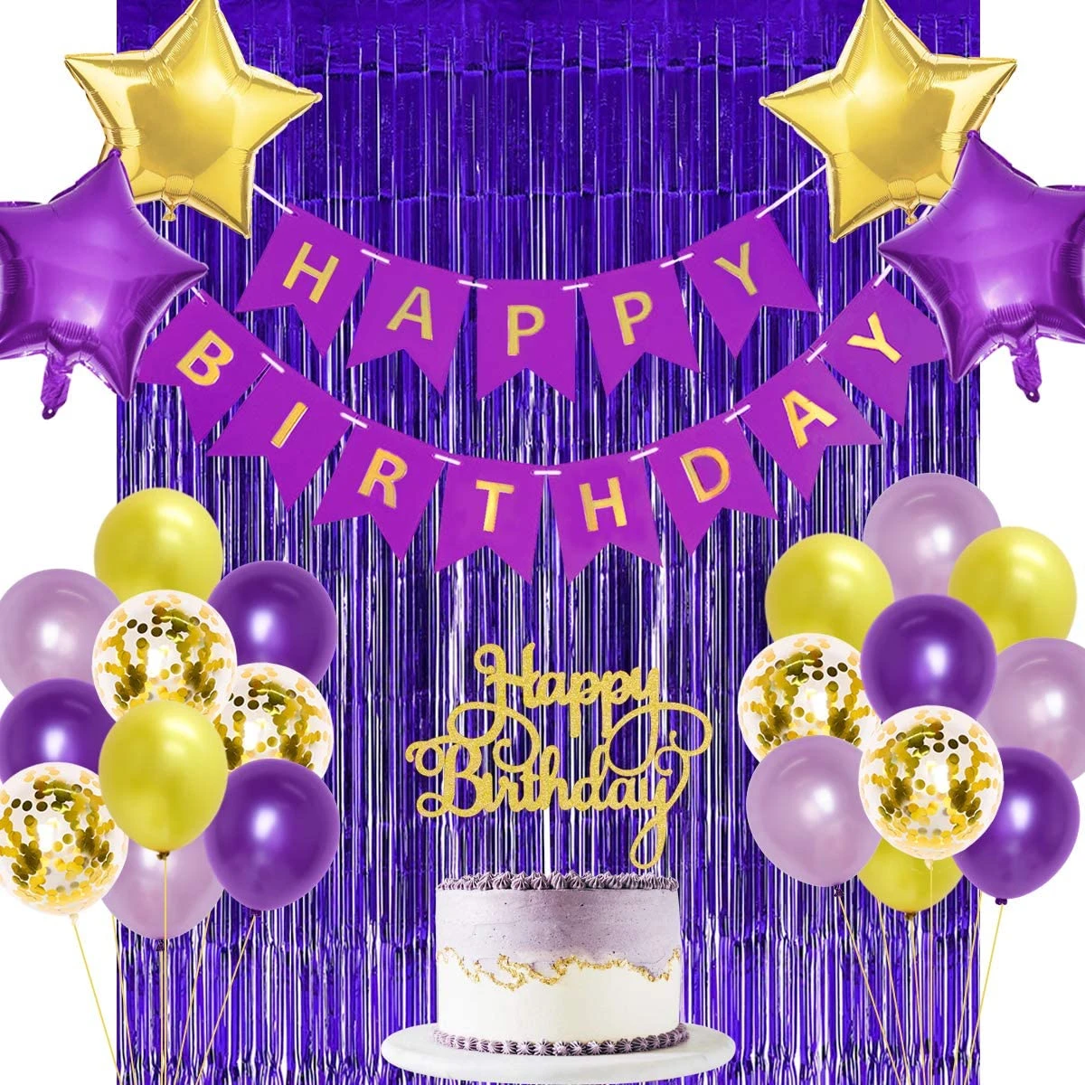 Purple Birthday Decorations for Women Girls Backdrop Happy Birthday Banner  Cake Topper for Mom's 30th 40th 50th 60th Birthday|Ballons & Accessories| -  AliExpress