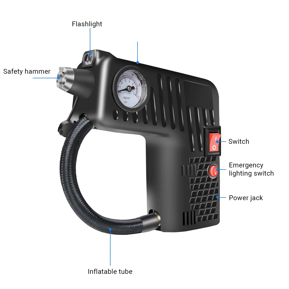 Bomba De Aire Para Coche De 12V, Inflador De Coche De Emergencia Multiusos,  Compresor De Aire Portátil Para Neumáticos, Bomba De Aire Infladora