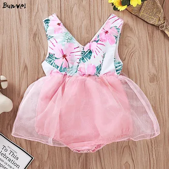 

bunvel Newborn Baby Girls Princess Rompers Dinosaur Sunflower Floral Printed Lace Romper Playsuit Infant Baby Girls Clothes 2020