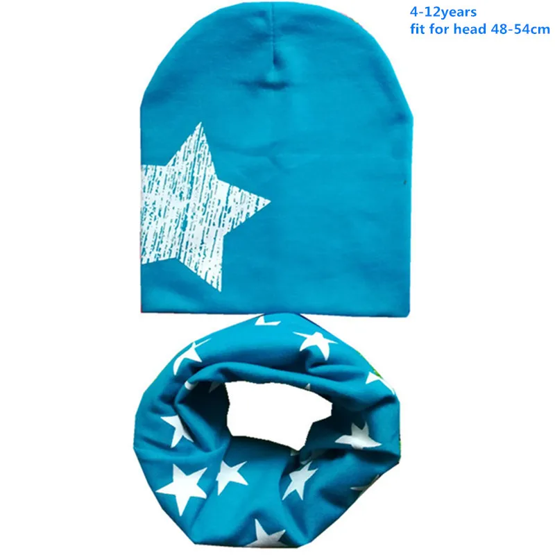 Kids Winter Hat Scarf Set Spring Autumn Star Pattern Cotton Beanies Suit 0-3 Year Baby 4-12Year Kid