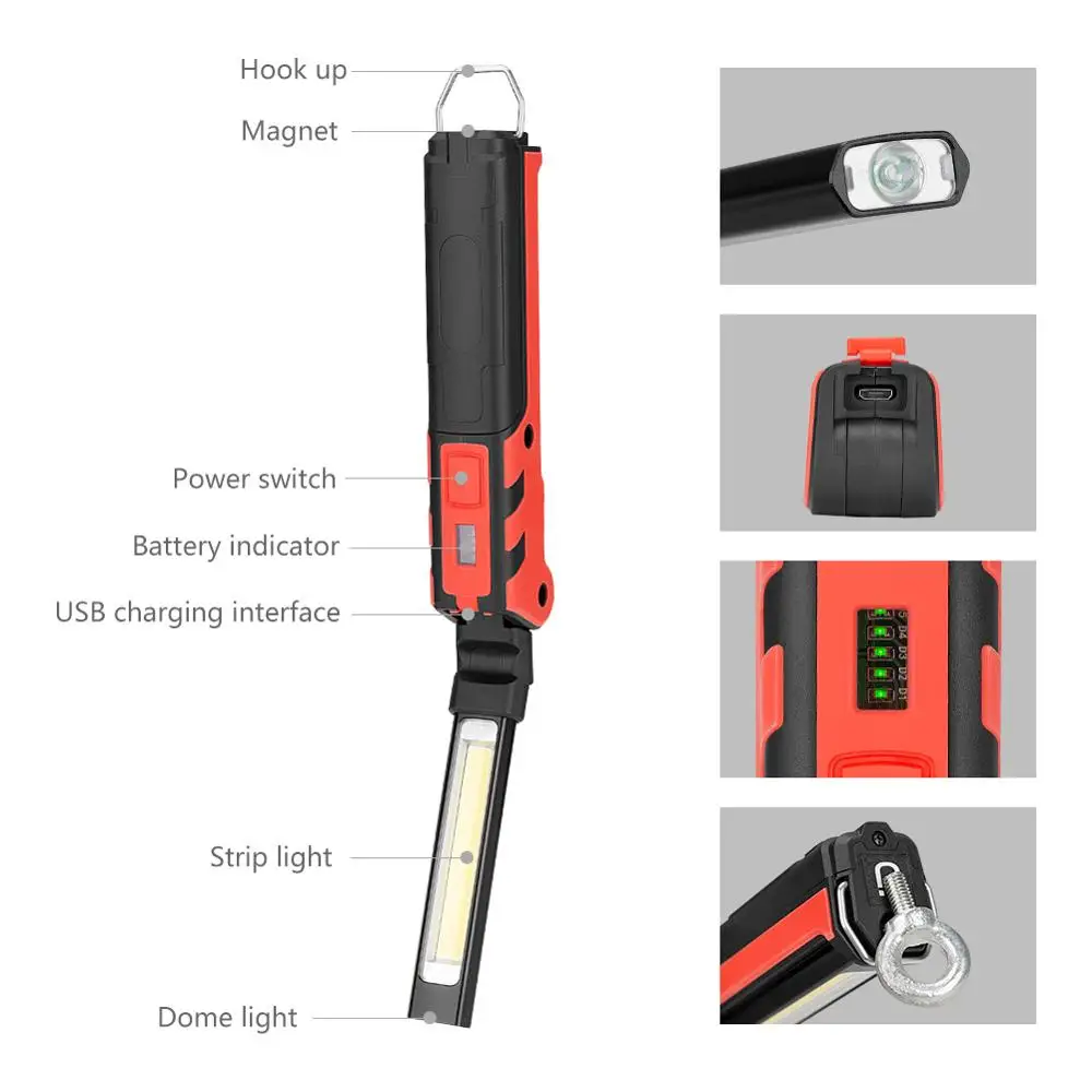 USB Перезаряжаемый рабочий светильник фонарик для кемпинга водонепроницаемый