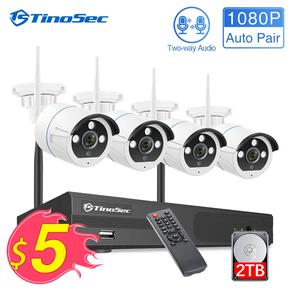 

TinoSec HD 8CH Wireless CCTV NVR Kit Two way Audio WiFi IP Camera Outdoor Waterproof 2MP Video Security Surveillance APP remote