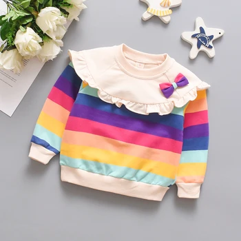 

Autumn Toddler Kids Girl Rainbow Sweatshirt 1Y-4Y Striped Sweatshirts With Bowknot Casual Toddler Blouse Long Sleeve Outerwear