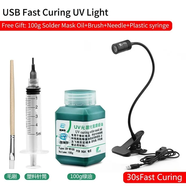 Green Oil UV curing Solder Mask Paint Prevent Corrosive Arcing for BGA PCB Rework Repair Tool Soft Brush USB LED Light Needle custom welding helmet Welding & Soldering Supplies