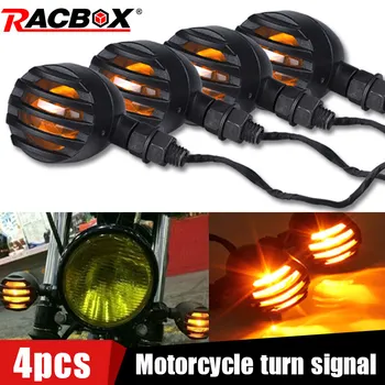 

4PCS Retro Motorcycle Turn Signals Bullet Grilled Style Stop Signal Flashing Light Amber Signal Lamp for Honda Yamaha KTM
