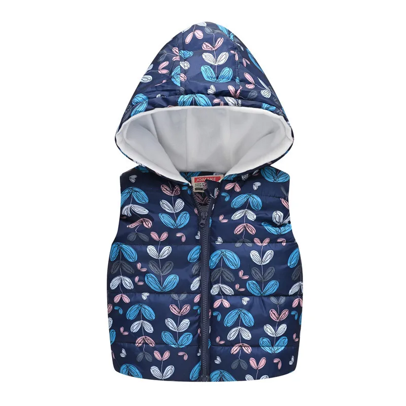 Осенне-зимняя одежда для малышей жилет для маленьких мальчиков новые модные детские куртки с принтом машины пальто теплое детей без рукавов с капюшоном для девочек - Цвет: FV094-Navy