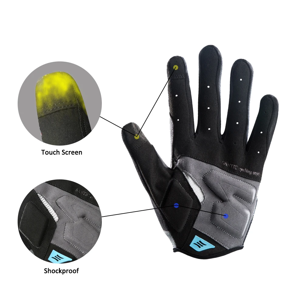Santic перчатки для велоспорта мужские полный палец с сенсорной функцией быстросохнущие ветрозащитные противоударные для весны осени WM8C09087