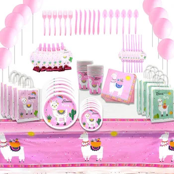 

New Lama theme party supplies for children birthday party party supplies of table cloth cups forks napkins