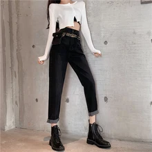 Женские джинсы-шаровары Карго, женские джинсы, брюки с высокой талией, хлопковые джинсы, женские Джинсы бойфренда, с сумкой