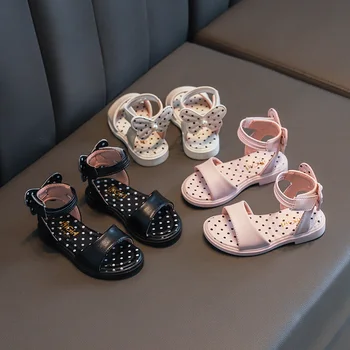 

Summer Kids Sandals Fashion Solid Color Dot Girl Princess Shoes Cute Bowtie Flat Beach Sandals Big Girl Shoes Size 26-30 SZ242