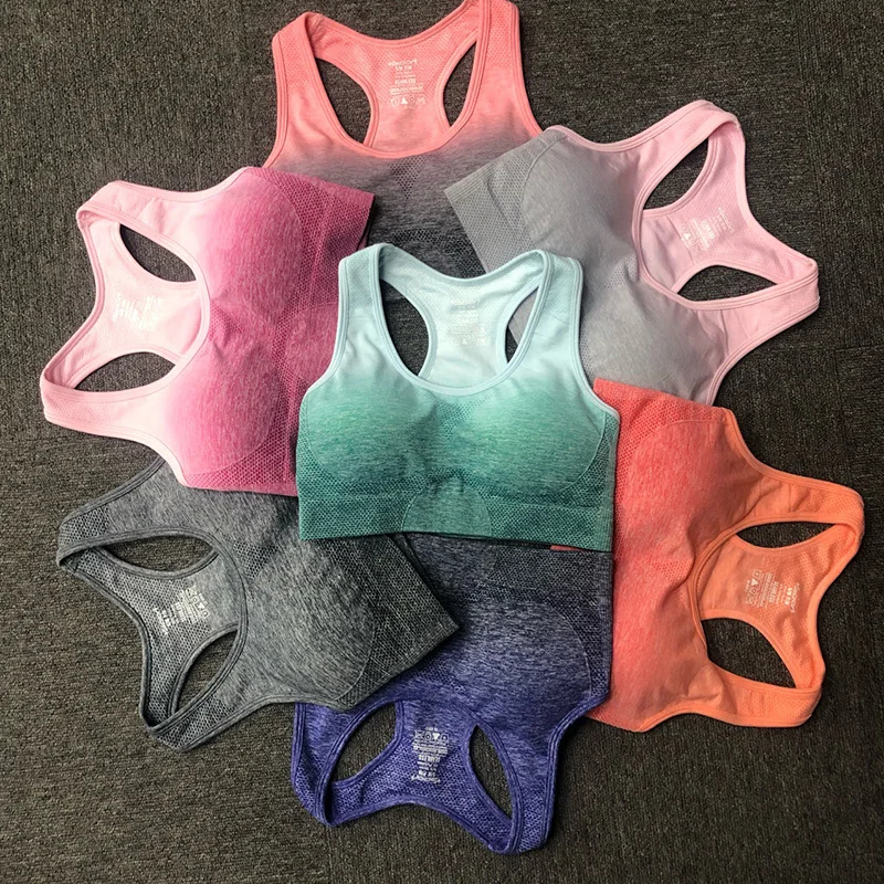 

Sports bra seamless brassiere ombre sport femme tops high supports fitness crop tank tops underwear stanik sportowy active wear