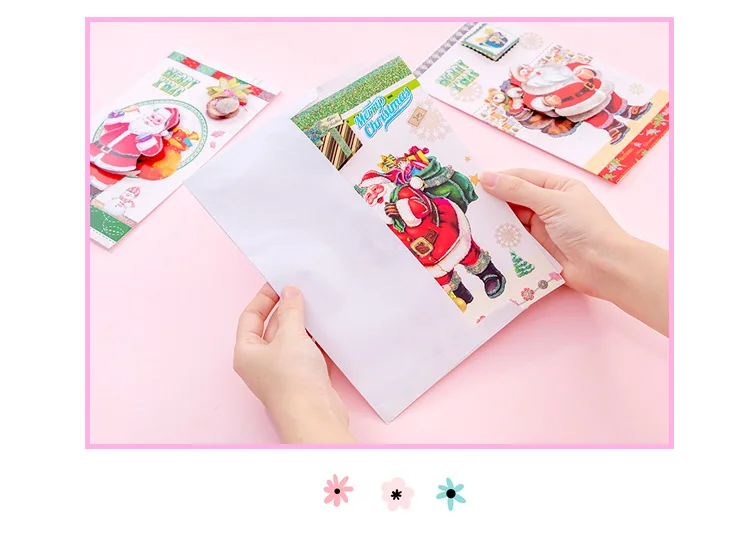 4 шт./упак. мультфильм Санта Клаус 3D крышка поздравительная открытка Отличный подарок на Рождество набор карт сообщение карта Письмо Конверт подарочная карта