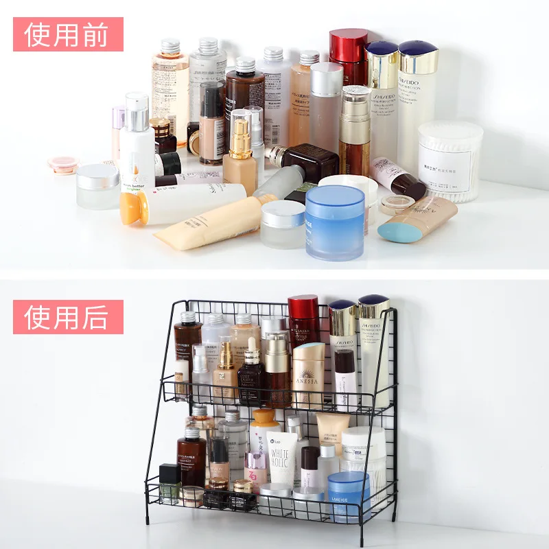 

Iron Art Commodity Shelf Desktop Storage Rack INS Household Double Layer Kitchen Desk Dormitory Useful Product Cosmetics Organiz