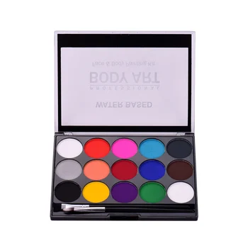 

Professional 15 Colors Palette Body Art Face Painting Kit Water Based Removable Body Paints with 2 Paintbrushes and 4 Templates