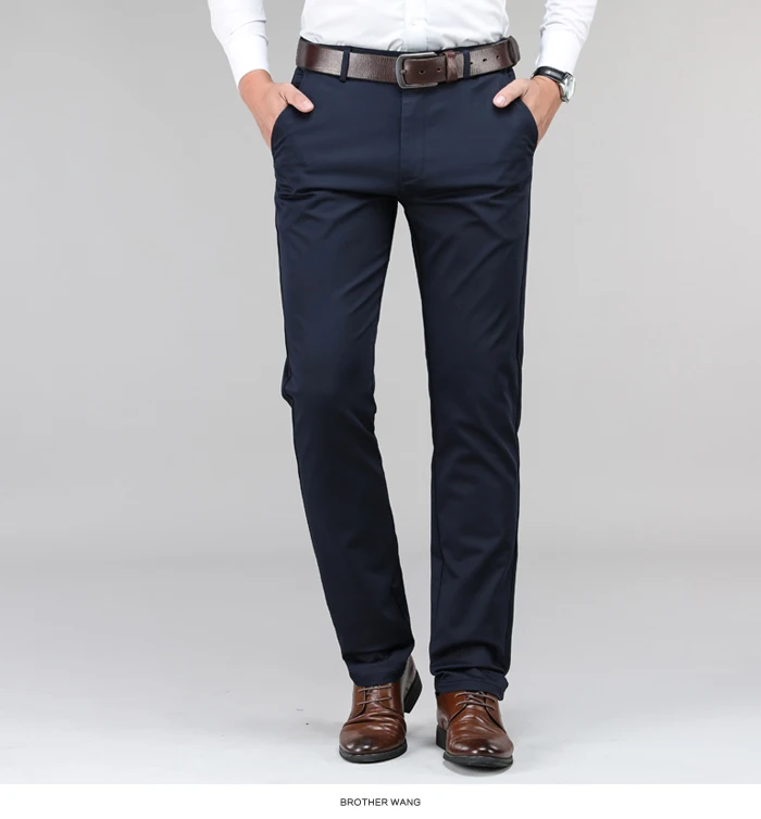 Классические мужские повседневные брюки цвета хаки, деловые модные хлопковые однотонные прямые Стрейчевые брюки, мужские Брендовые брюки, большие размеры 40, 42, 44